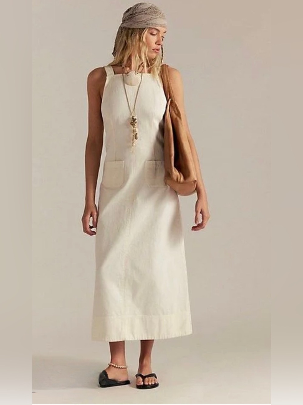 NWT Free People Dex Denim Midi Dress in Ivory Size S